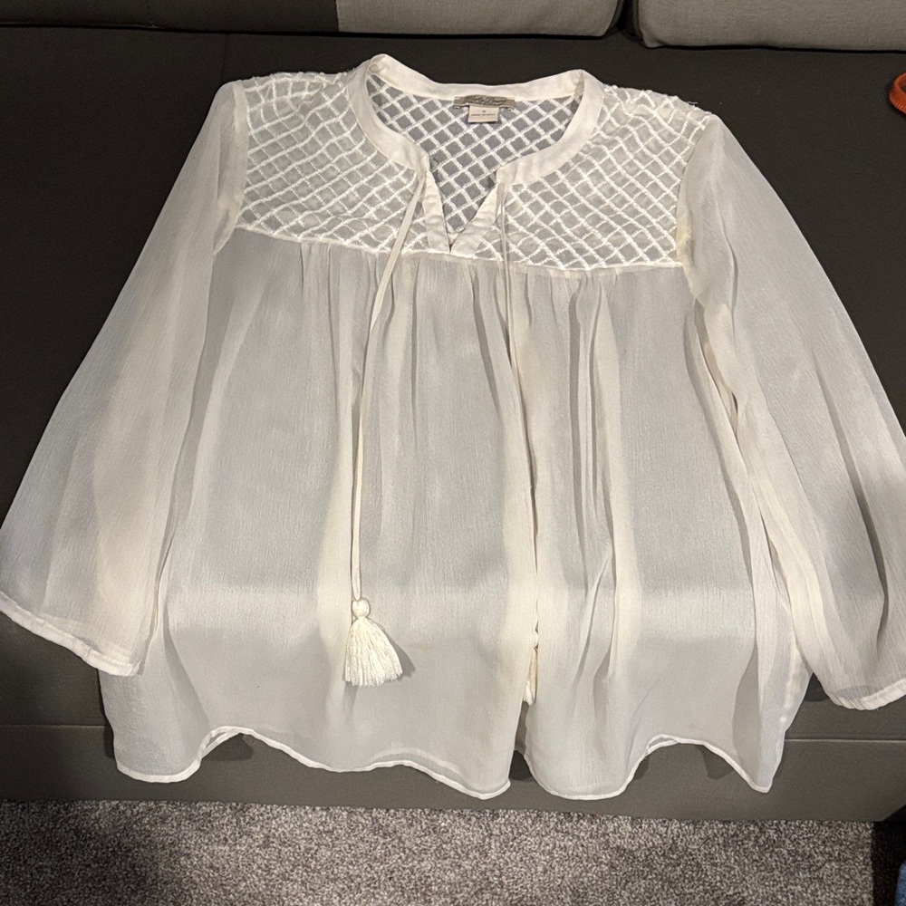 Lucky Brand Cream Blouse with Tassel Detail